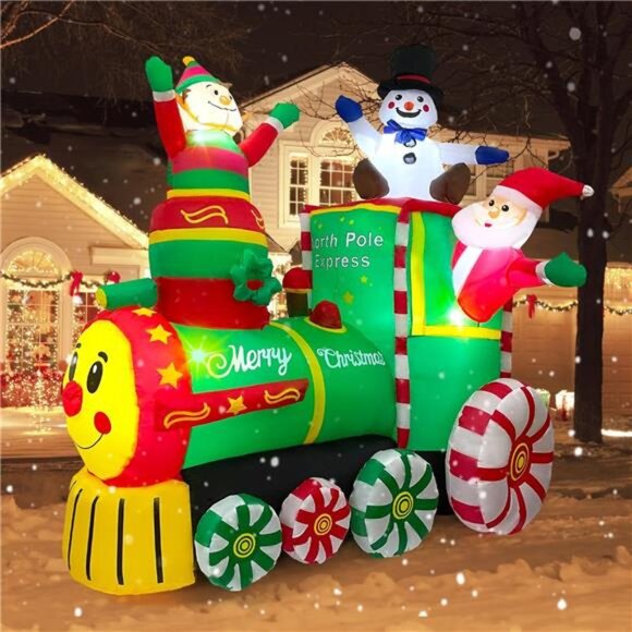 6.2FT Christmas Inflatables Train & Santa Claus Outdoor Yard Decoration